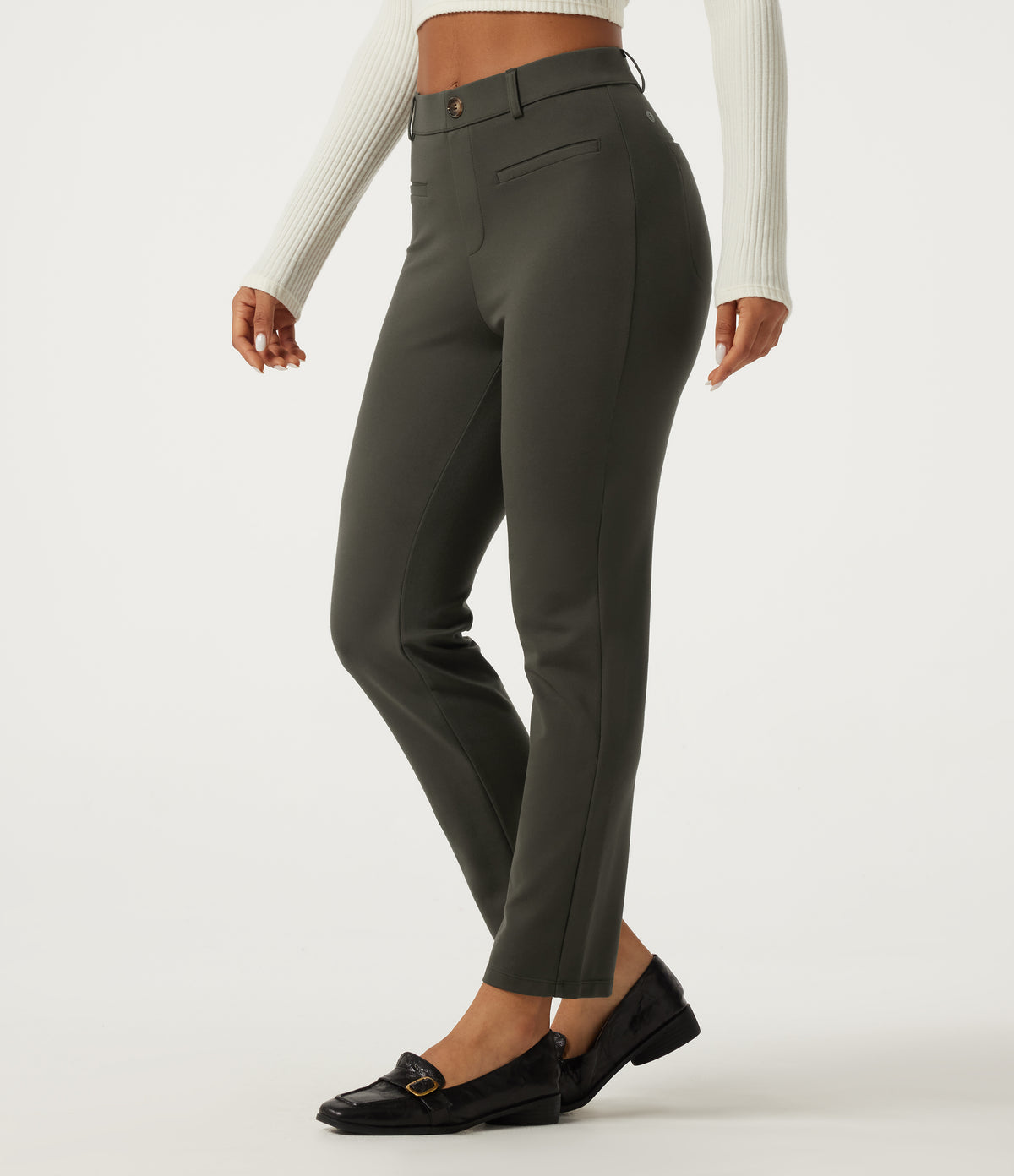 Mid Rise Tapered Work Trousers with Pockets — Forest Night — view 3