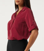 Wrinkle Recovery V Neck Long Sleeve Work Shirt with Pocket — Rhythmic Red — view 7