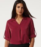Wrinkle Recovery V Neck Long Sleeve Work Shirt with Pocket — Rhythmic Red — view 1