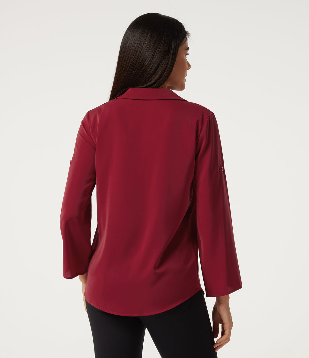 Wrinkle Recovery V Neck Long Sleeve Work Shirt with Pocket — Rhythmic Red — view 5
