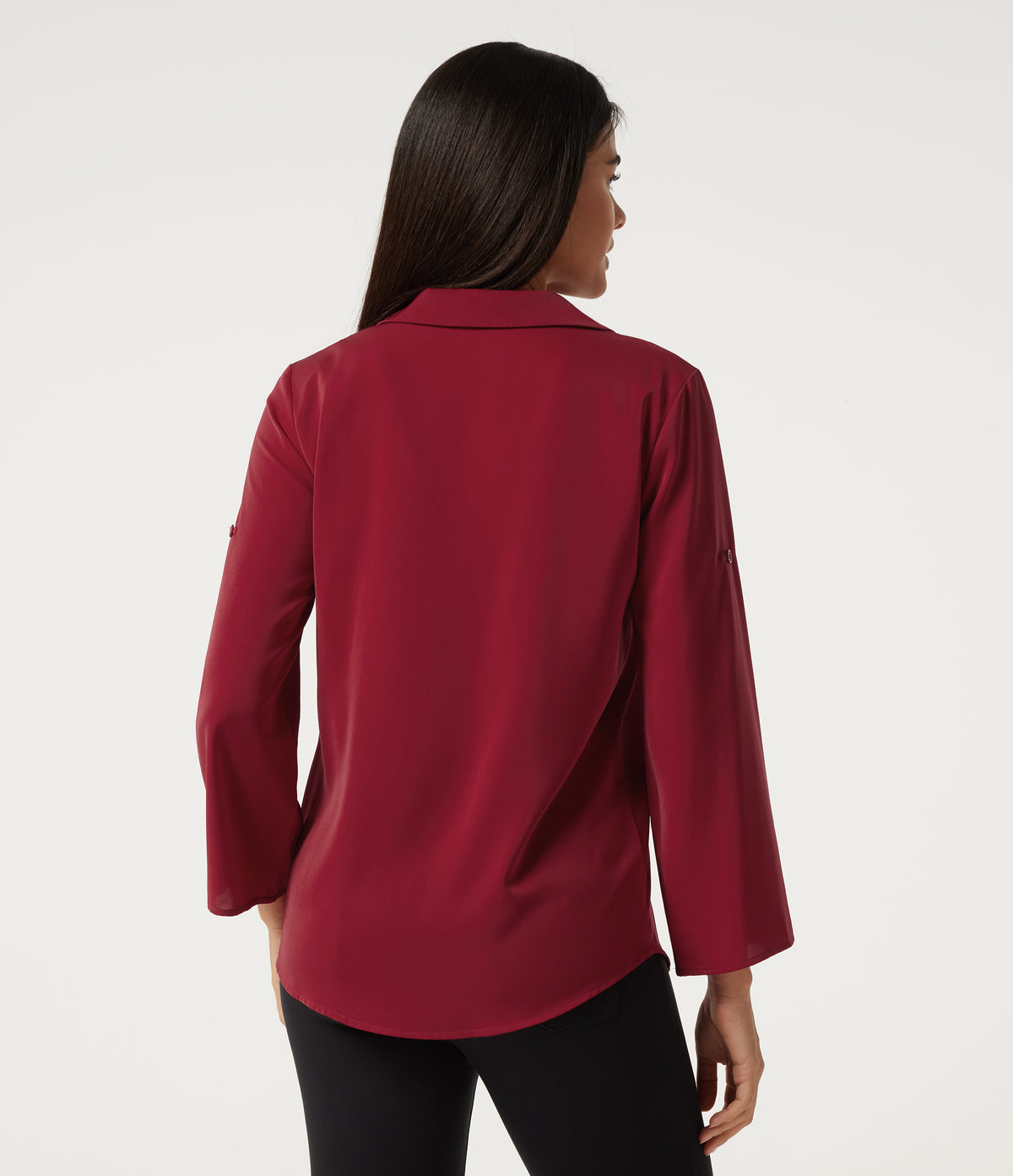 Wrinkle Recovery V Neck Long Sleeve Work Shirt with Pocket — Rhythmic Red — view 5
