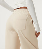 Mid Rise Drawstring Barrel Leg Casual Trousers with Pockets — Oat Milk — view 6