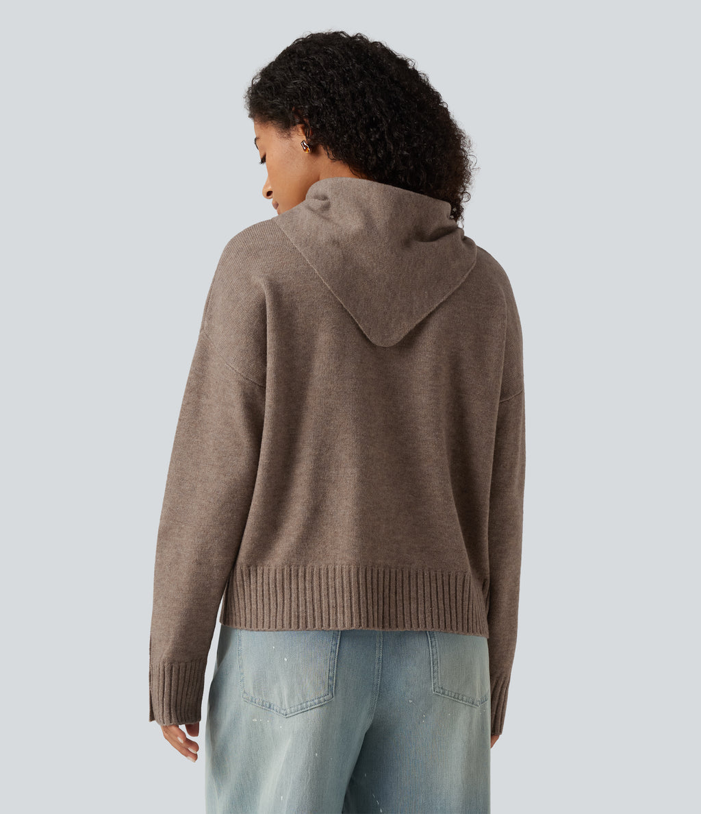 Round Neck Long Sleeve Casual Jumper with Scarf — Oatstone Beige — view 2