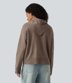 Round Neck Long Sleeve Casual Jumper with Scarf — Oatstone Beige — view 2
