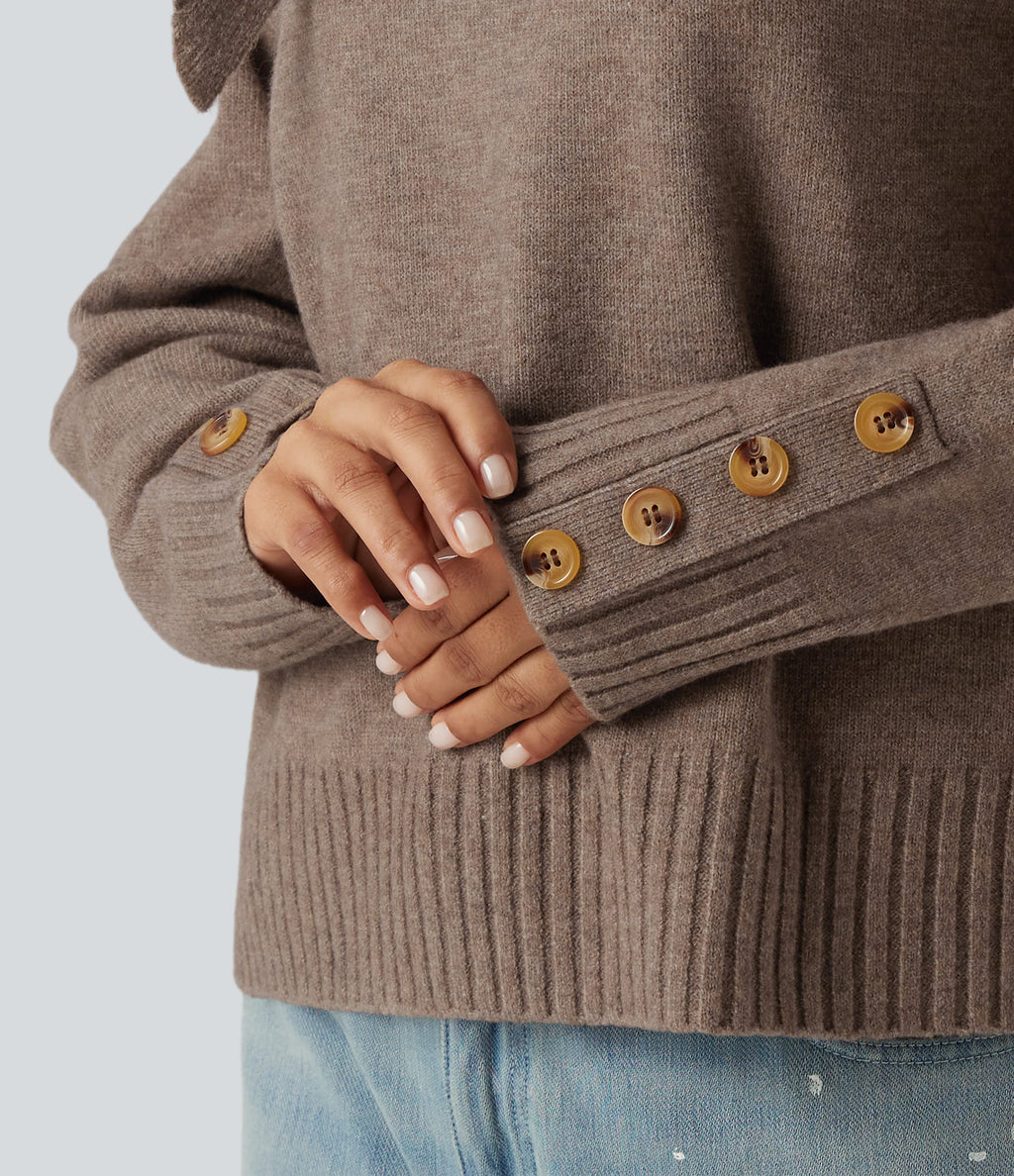 Round Neck Long Sleeve Casual Jumper with Scarf — Oatstone Beige — view 7