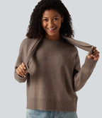 Round Neck Long Sleeve Casual Jumper with Scarf — Oatstone Beige — view 4