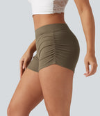 Ribbed Knit Low Rise Ruched Casual Shorts 3'' — Shitake — view 3