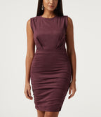 Round Neck Sleeveless Ruched Bodycon Suede Mini Party Dress — Chocolate Truffle — view 5