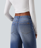 High Waisted Straight Leg Casual Jeans with Pockets — Tide Blue Denim — view 6