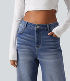 High Waisted Straight Leg Casual Jeans with Pockets — Tide Blue Denim — view 5