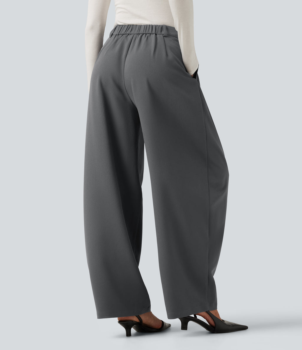High Waisted Baggy Work Trousers with Pockets — Poppy Seed — view 2