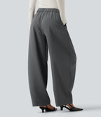 High Waisted Baggy Work Trousers with Pockets — Poppy Seed — view 2