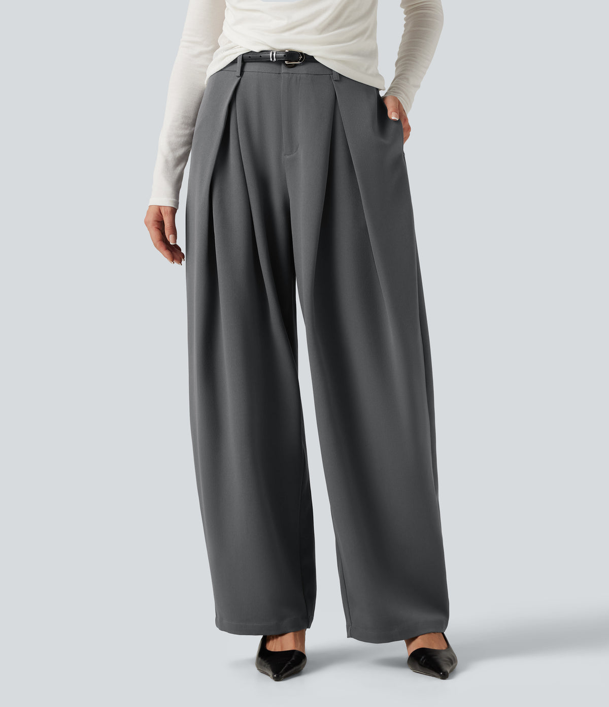 High Waisted Baggy Work Trousers with Pockets — Poppy Seed — view 4