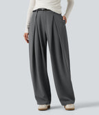 High Waisted Baggy Work Trousers with Pockets — Poppy Seed — view 1