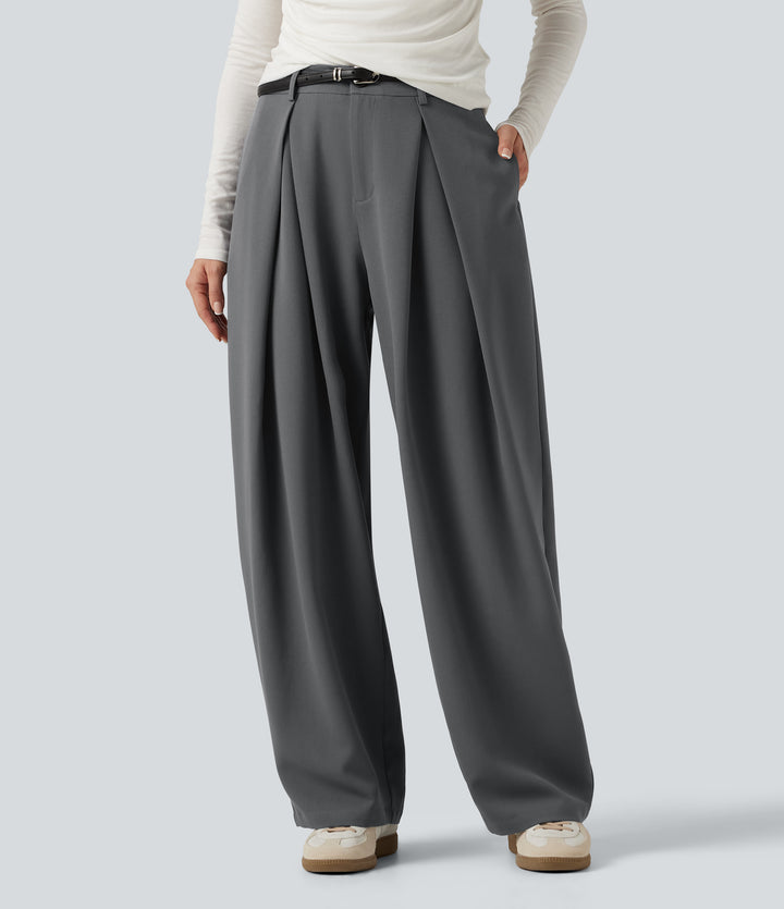 High Waisted Baggy Work Trousers with Pockets — Poppy Seed — view 1