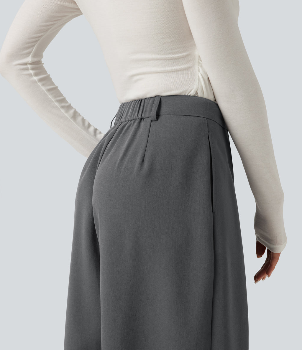 High Waisted Baggy Work Trousers with Pockets — Poppy Seed — view 5