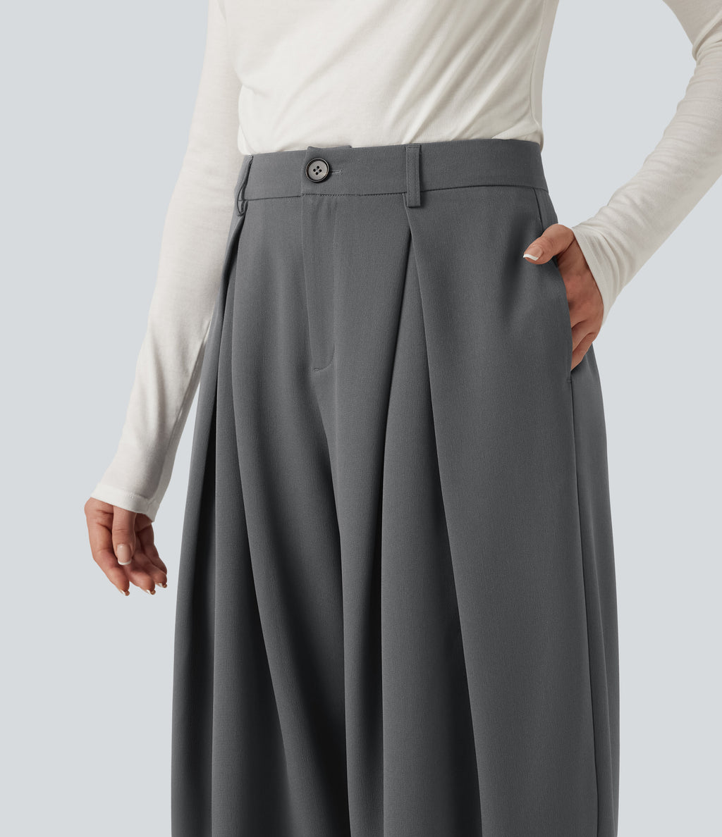 High Waisted Baggy Work Trousers with Pockets — Poppy Seed — view 6