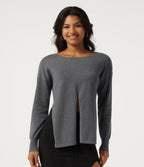 Boat Neck Long Sleeve Asymmetric Casual Jumper — Grey — view 7