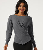 Boat Neck Long Sleeve Asymmetric Casual Jumper — Grey — view 1