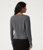 Boat Neck Long Sleeve Asymmetric Casual Jumper — Grey — view 8