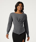 Boat Neck Long Sleeve Asymmetric Casual Jumper — Grey — view 5
