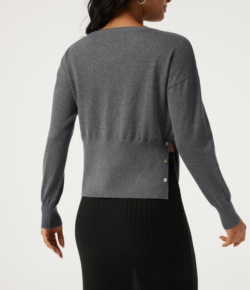 Boat Neck Long Sleeve Asymmetric Casual Jumper — Grey — view 2