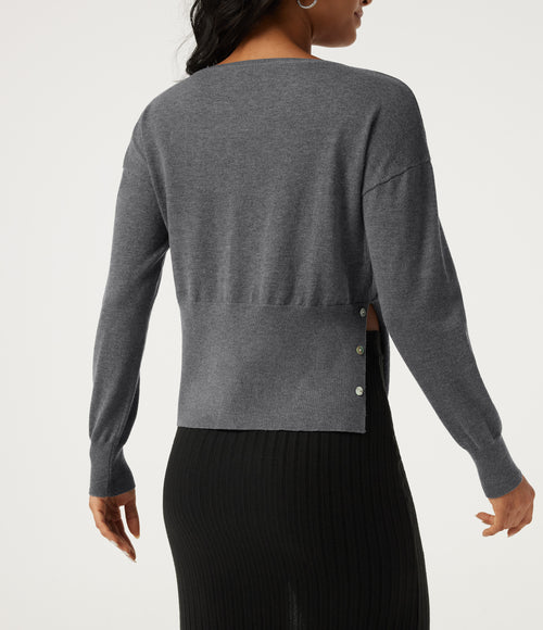 Boat Neck Long Sleeve Asymmetric Casual Jumper — Grey — view 2