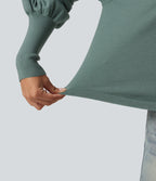 Henley Neck Puff Long Sleeve Relaxed Work Jumper — Crab Shell Green — view 7