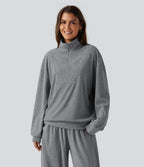 Stand Collar Long Sleeve Casual Sweatshirt — Mottled Grey — view 4