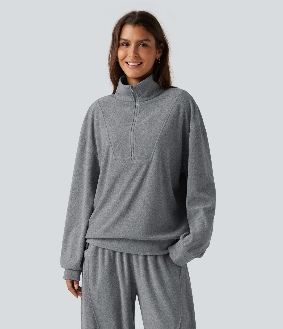 Stand Collar Long Sleeve Casual Sweatshirt — Mottled Grey — view 4