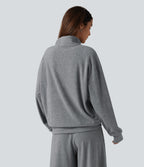Stand Collar Long Sleeve Casual Sweatshirt — Mottled Grey — view 2