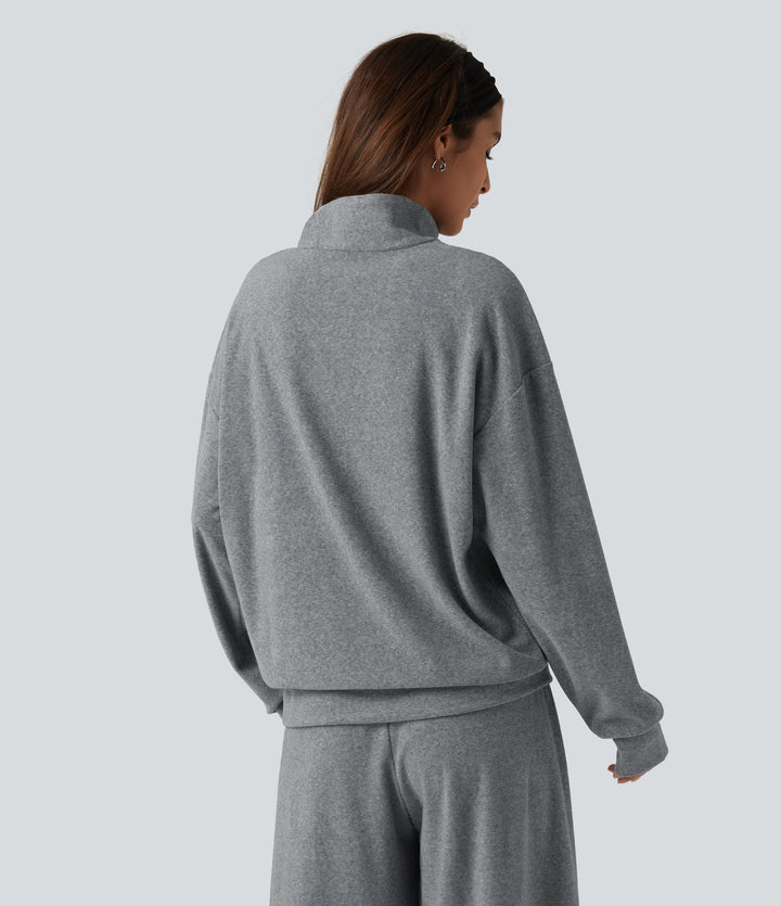 Stand Collar Long Sleeve Casual Sweatshirt — Mottled Grey — view 2