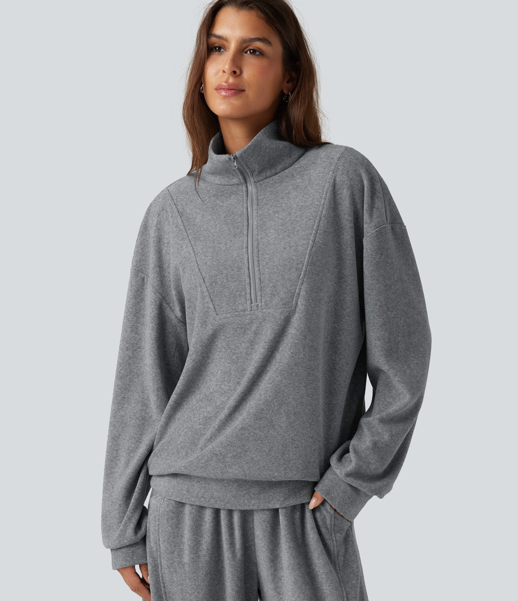 Stand Collar Long Sleeve Casual Sweatshirt — Mottled Grey — view 5