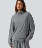 Stand Collar Long Sleeve Casual Sweatshirt — Mottled Grey — view 5