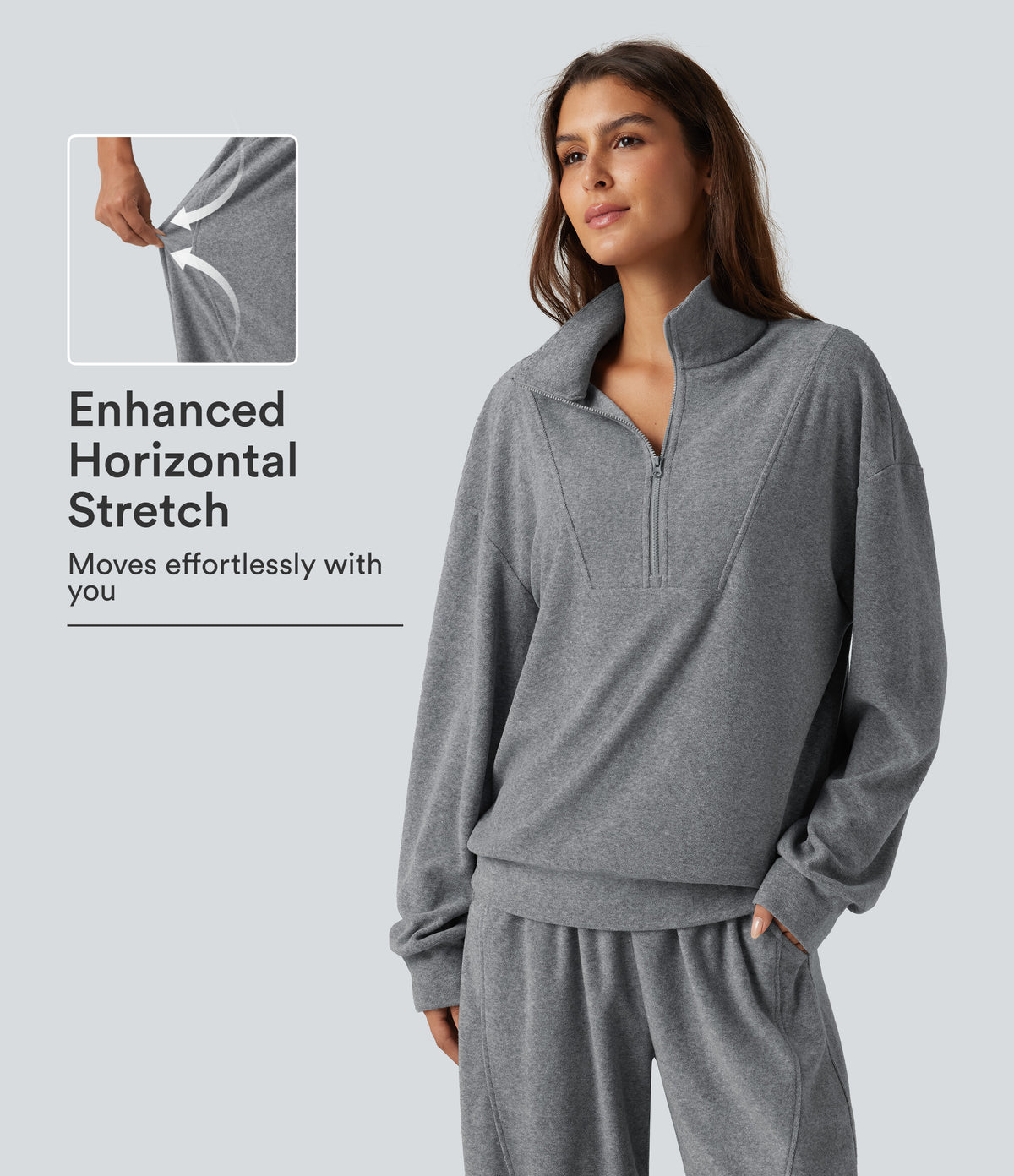 Stand Collar Long Sleeve Casual Sweatshirt — Mottled Grey — view 1