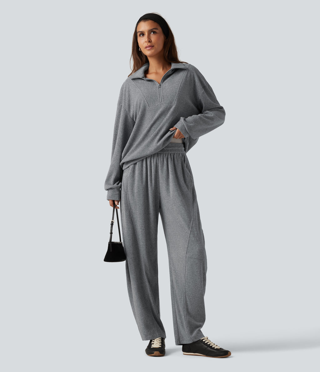 Stand Collar Long Sleeve Casual Sweatshirt — Mottled Grey — view 8