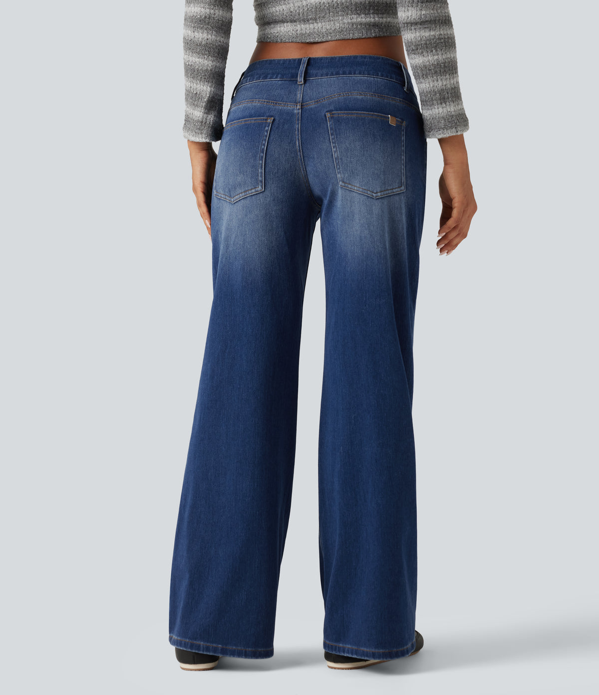 Low Rise Wide Leg Casual Jeans with Pockets — Tide Blue Denim — view 2