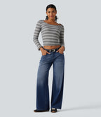 Low Rise Wide Leg Casual Jeans with Pockets — Tide Blue Denim — view 7