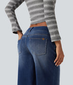Low Rise Wide Leg Casual Jeans with Pockets — Tide Blue Denim — view 5