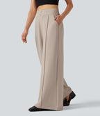 High Waisted Baggy Work Trousers with Pockets — Doeskin — view 3