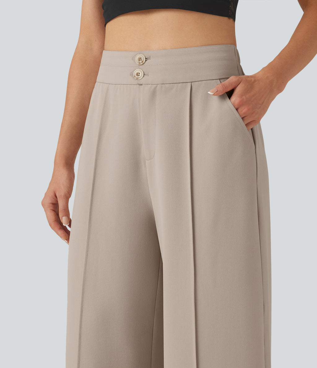 High Waisted Baggy Work Trousers with Pockets — Doeskin — view 4