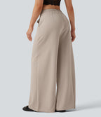 High Waisted Baggy Work Trousers with Pockets — Doeskin — view 2