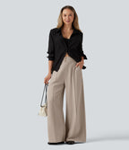 High Waisted Baggy Work Trousers with Pockets — Doeskin — view 6