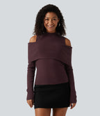 High Neck Cut Out Long Sleeve Slim Casual Jumper — Catawba Grape — view 4