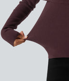 High Neck Cut Out Long Sleeve Slim Casual Jumper — Catawba Grape — view 6