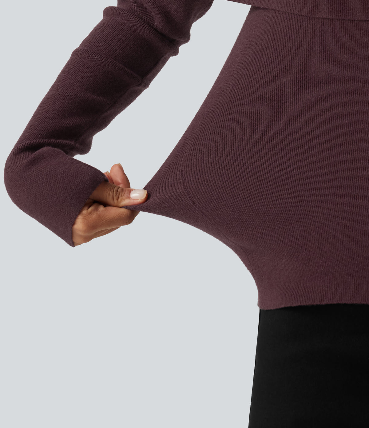 High Neck Cut Out Long Sleeve Slim Casual Jumper — Catawba Grape — view 6