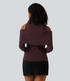 High Neck Cut Out Long Sleeve Slim Casual Jumper — Catawba Grape — view 2