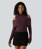 High Neck Cut Out Long Sleeve Slim Casual Jumper — Catawba Grape — view 1