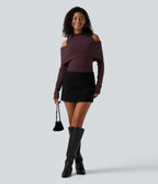 High Neck Cut Out Long Sleeve Slim Casual Jumper — Catawba Grape — view 7