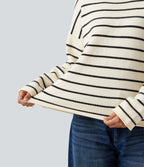 Boat Neck Long Sleeve Stripe Rolled Hem Oversized Casual Jumper — Cloud Sail Stripe — view 7